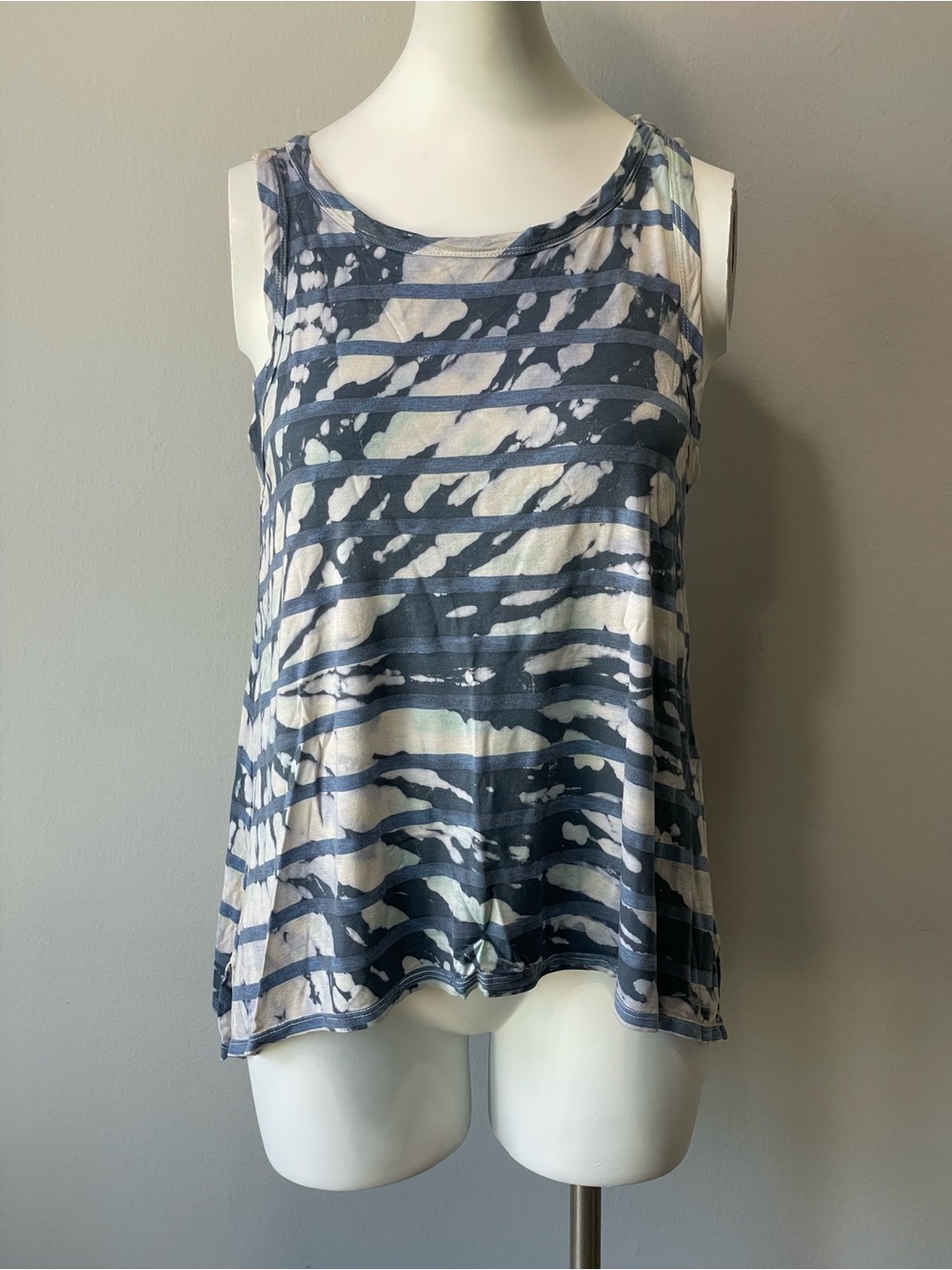 Hard Tail Blue and White Striped Tie-Dye Tank Top